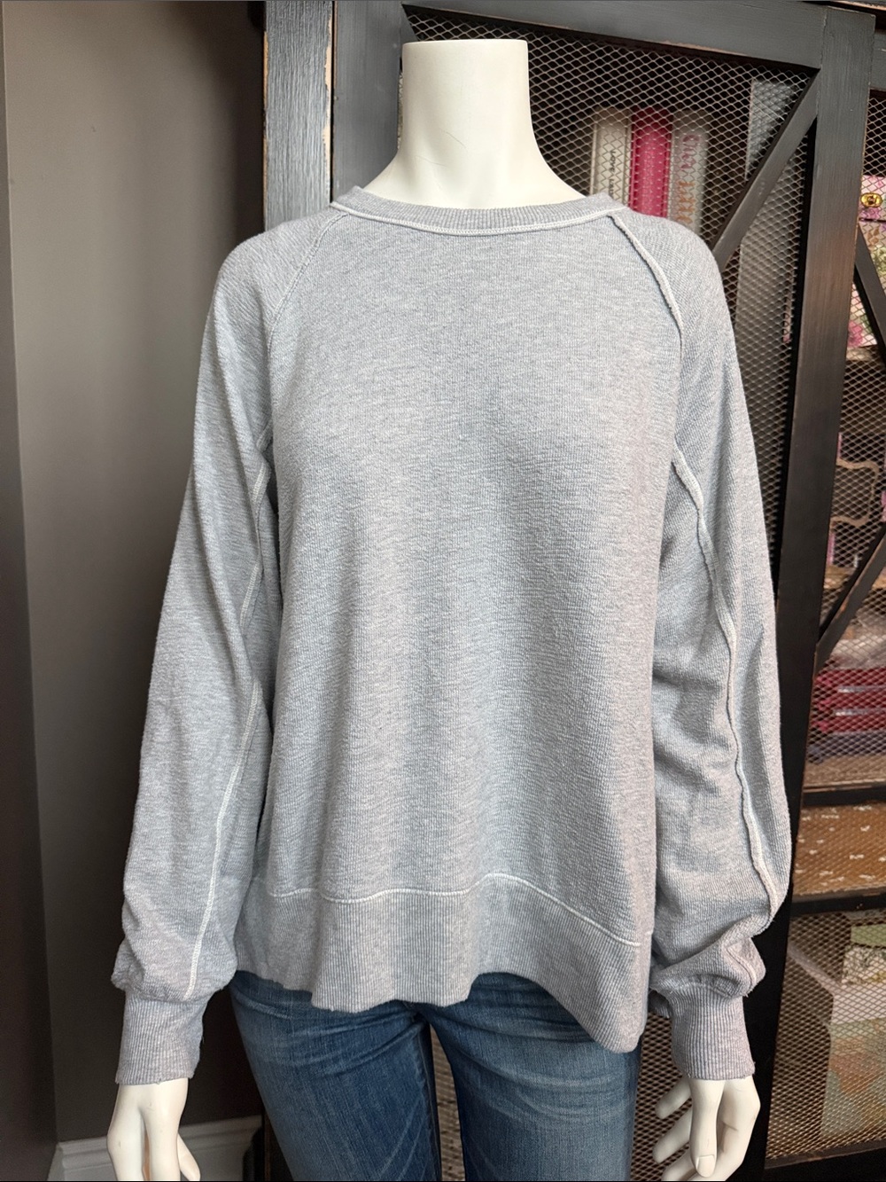 aerie Light Gray Oversized Crewneck Sweater